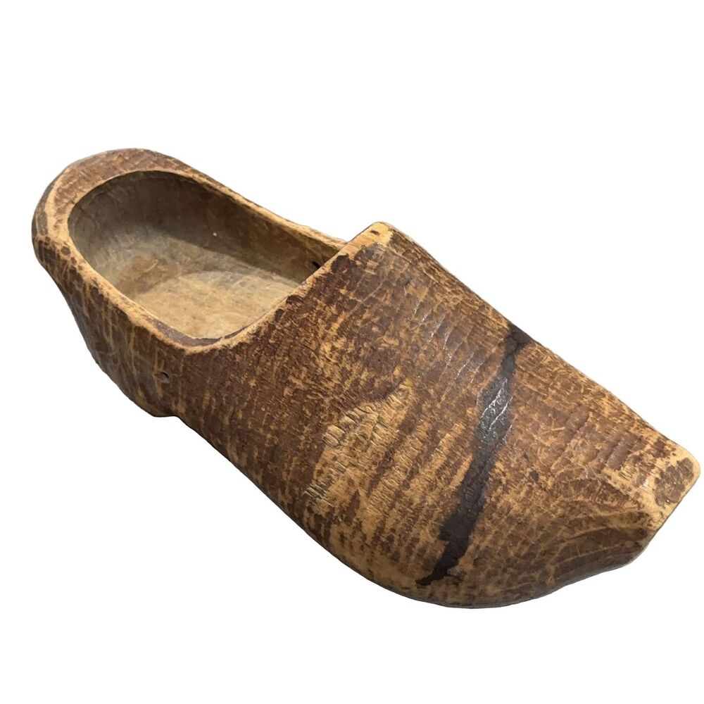 Hand Carved Wooden Shoe Mold Clog Brown Slippers Industrial